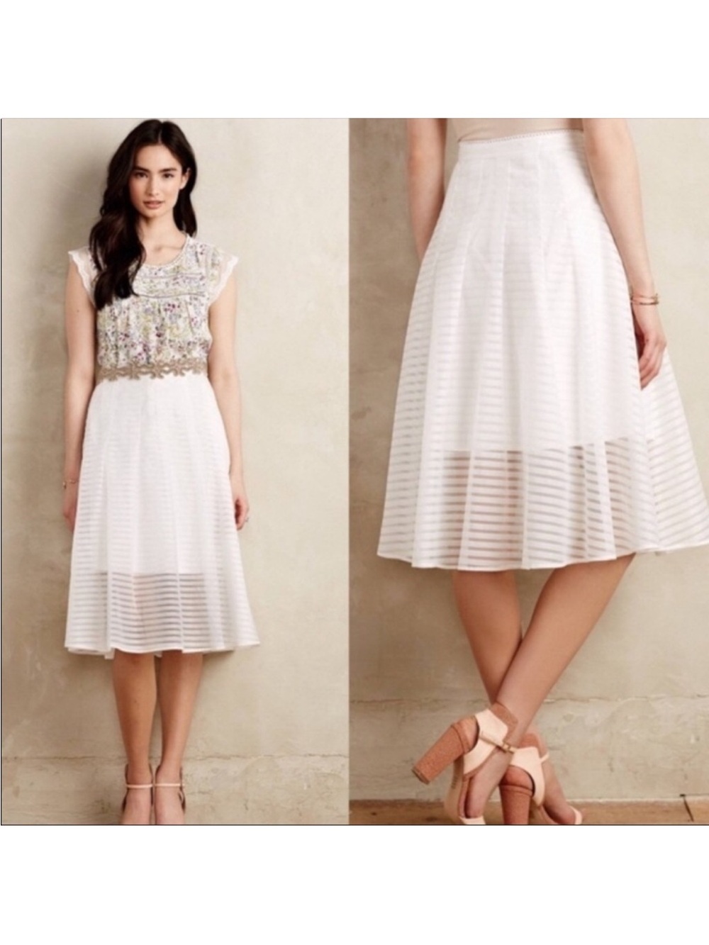Anthropologie Leifsdottier White Eyelet Midi A Line Skirt Size 2
